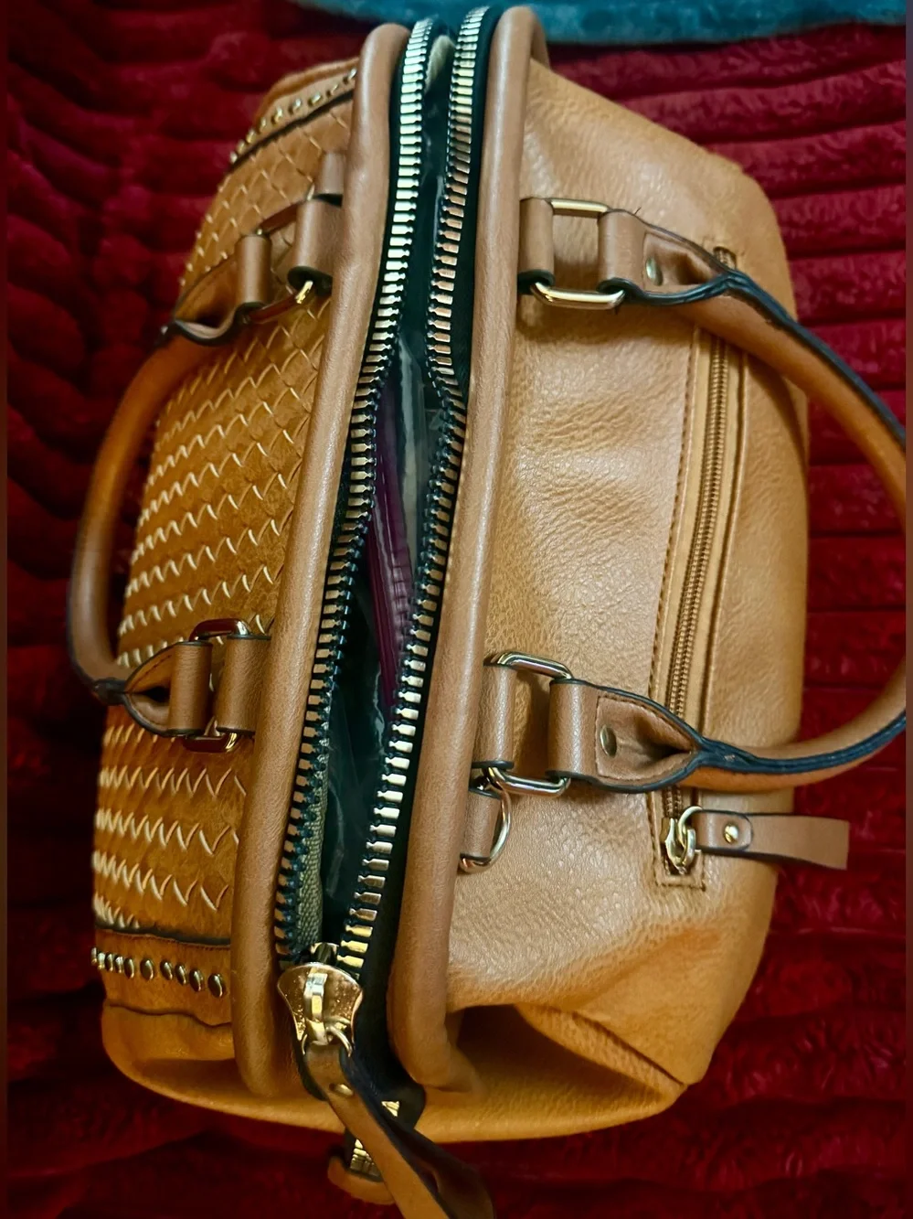 VIETA Woven Satchel Bag in Tan